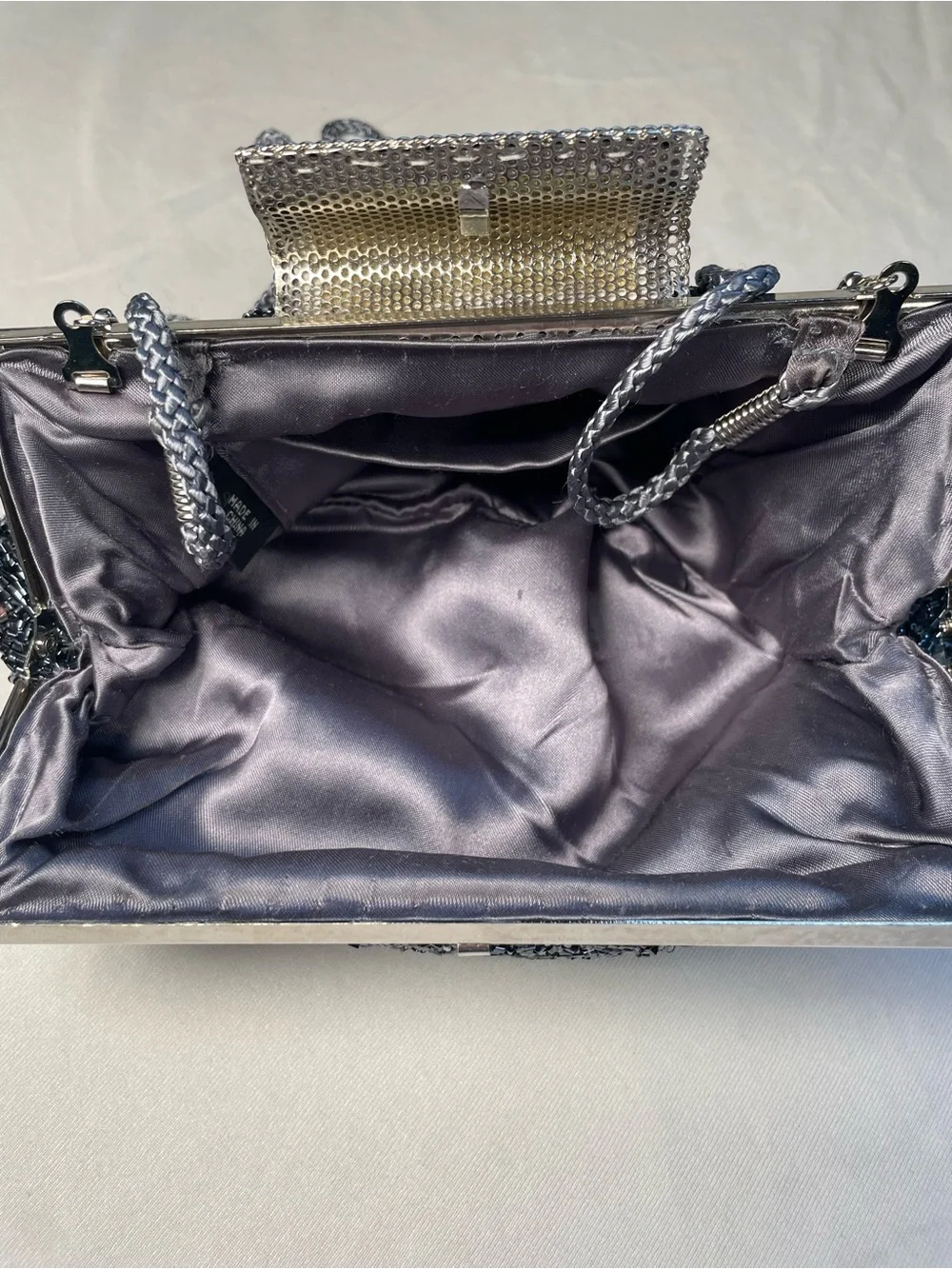 Y2K Kate Landry Beaded Evening Bag Handbag Shoulder Bag Clutch Silver Black